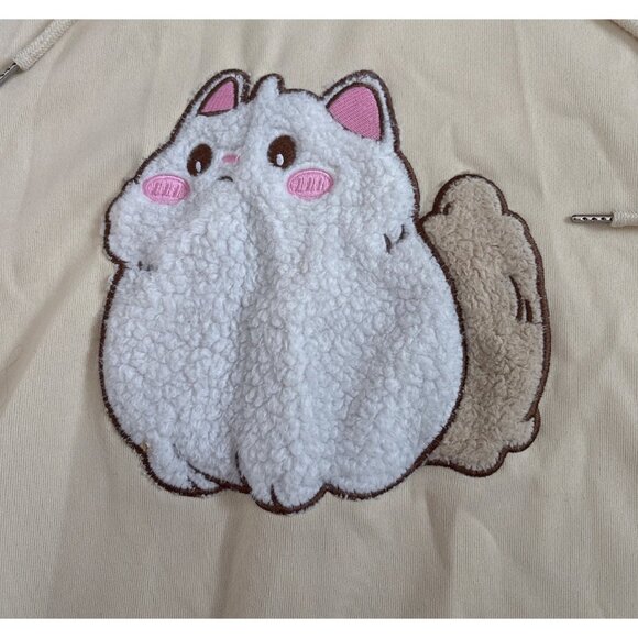 Cute Cream Fluffy Cat Hoodie XXL Kangaroo Pocket - Picture 3 of 6